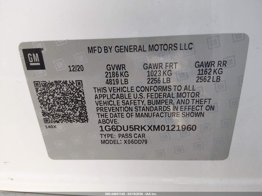 2021 Cadillac Ct5 Sport VIN: 1G6DU5RKXM0121960 Lot: 44641145