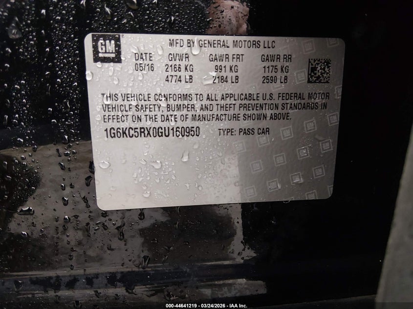 2016 Cadillac Ct6 Luxury VIN: 1G6KC5RX0GU160950 Lot: 44641219