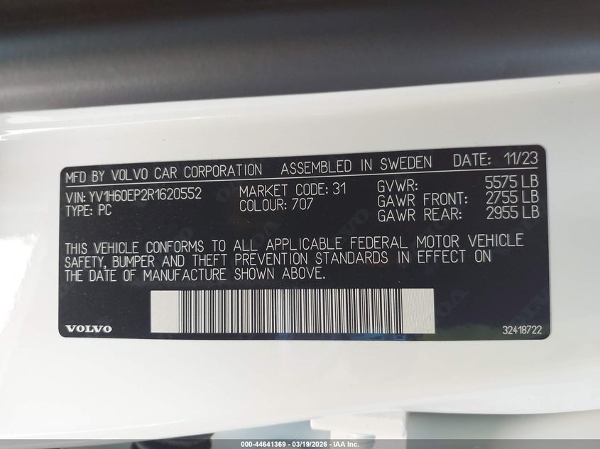 2024 Volvo V60 Recharge Plug-In Hybrid T8 Polestar Engineered VIN: YV1H60EP2R1620552 Lot: 44641369