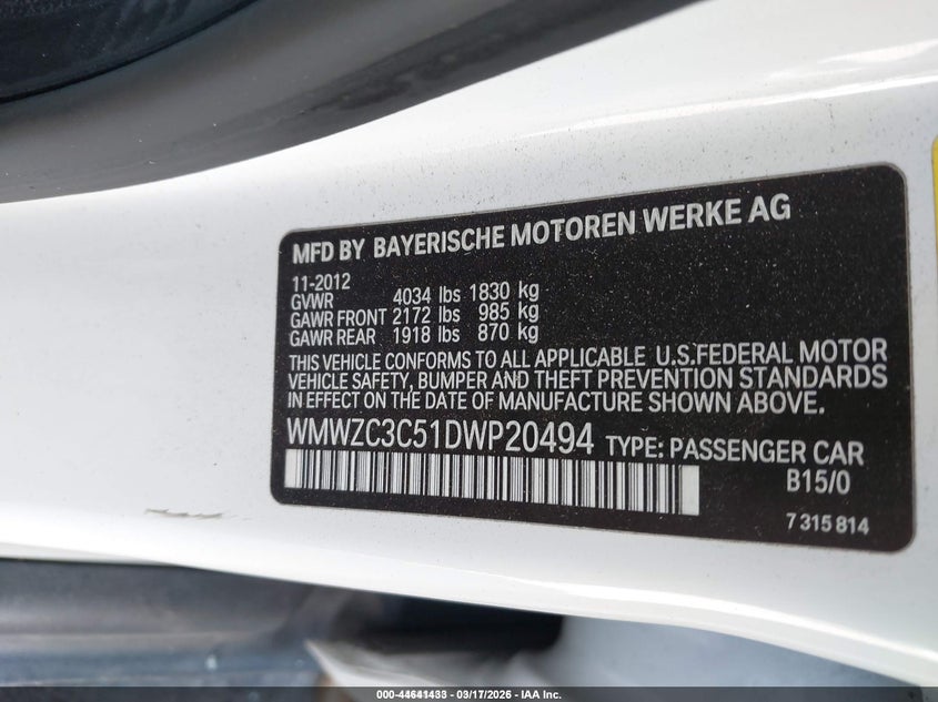 2013 Mini Countryman Cooper S VIN: WMWZC3C51DWP20494 Lot: 44641433