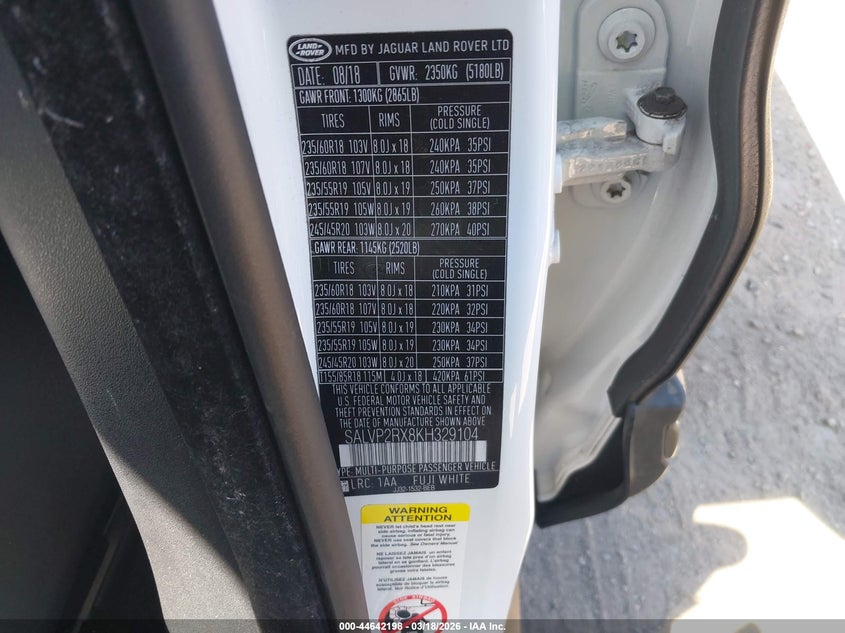 2019 Land Rover Range Rover Evoque Se/Se Premium VIN: SALVP2RX8KH329104 Lot: 44642198