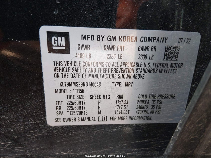 VIN KL79MMS29NB146648 2022 CHEVROLET TRAILBLAZER FWD LS