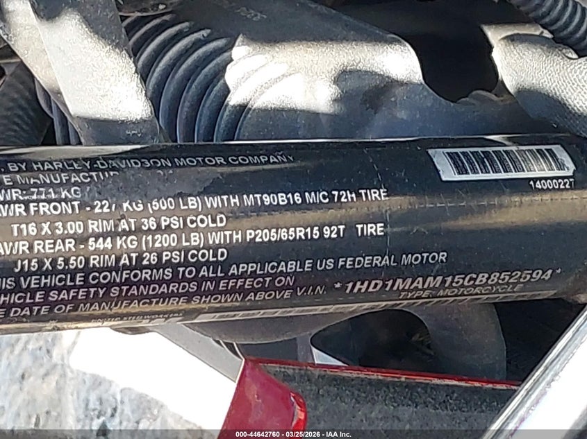 2012 Harley-Davidson Flhtcutg Tri Glide Ultra Classic VIN: 1HD1MAM15CB852594 Lot: 44642760