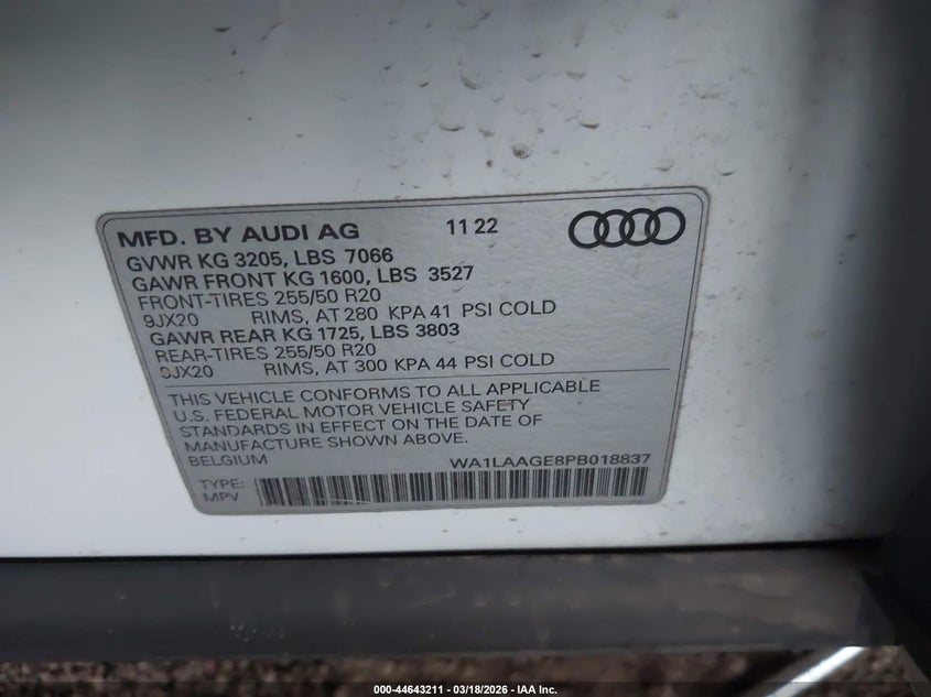 2023 Audi E-Tron Premium Plus Quattro VIN: WA1LAAGE8PB018837 Lot: 44643211