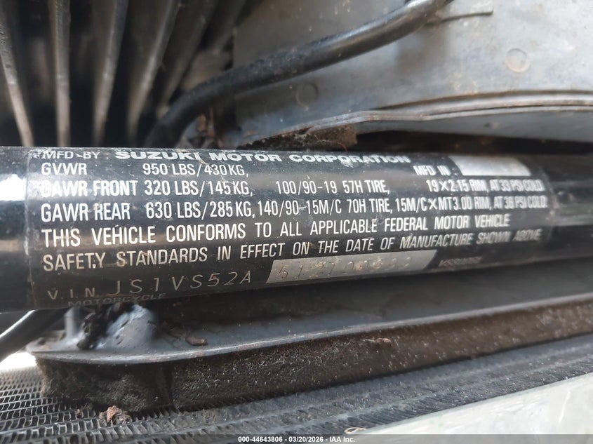 2001 Suzuki Vs800 Glp VIN: JS1VS52A512190999 Lot: 44643806