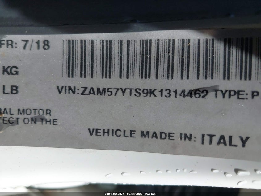 2019 Maserati Ghibli S Q4 Gransport VIN: ZAM57YTS9K1314462 Lot: 44643871