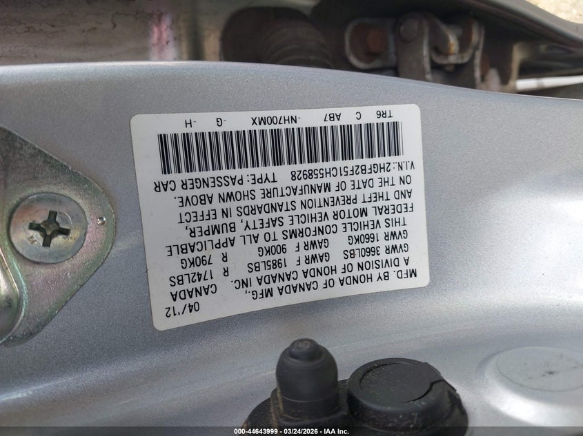 2012 Honda Civic 1.8 Lx silver Lot 111044643999 Vin 2HGFB2F51CH558928