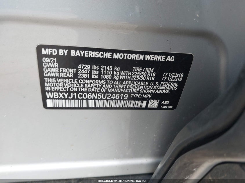 2022 BMW X2 xDrive28I VIN: WBXYJ1C06N5U24619 Lot: 44644272