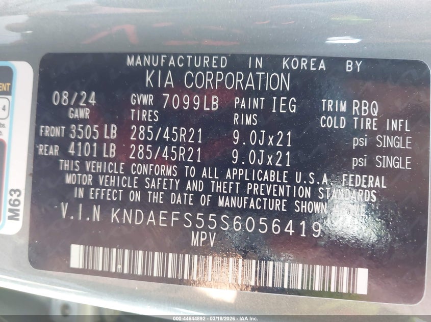 2025 Kia Ev9 Gt-Line VIN: KNDAEFS55S6056419 Lot: 44644892