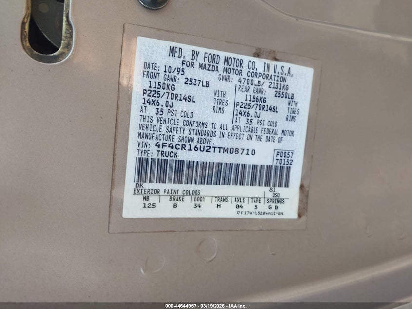 1996 Mazda B3000 Cab Plus VIN: 4F4CR16U2TTM08710 Lot: 44644957