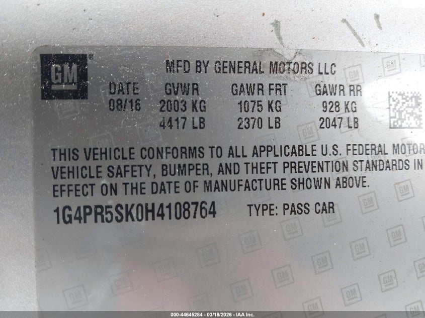 2017 Buick Verano Sport Touring VIN: 1G4PR5SK0H4108764 Lot: 44645284