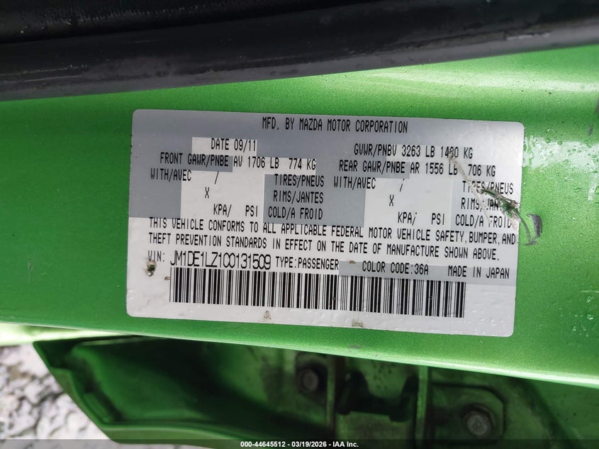 2012 Mazda Mazda2 Touring VIN: JM1DE1LZ1C0131509 Lot: 44645512