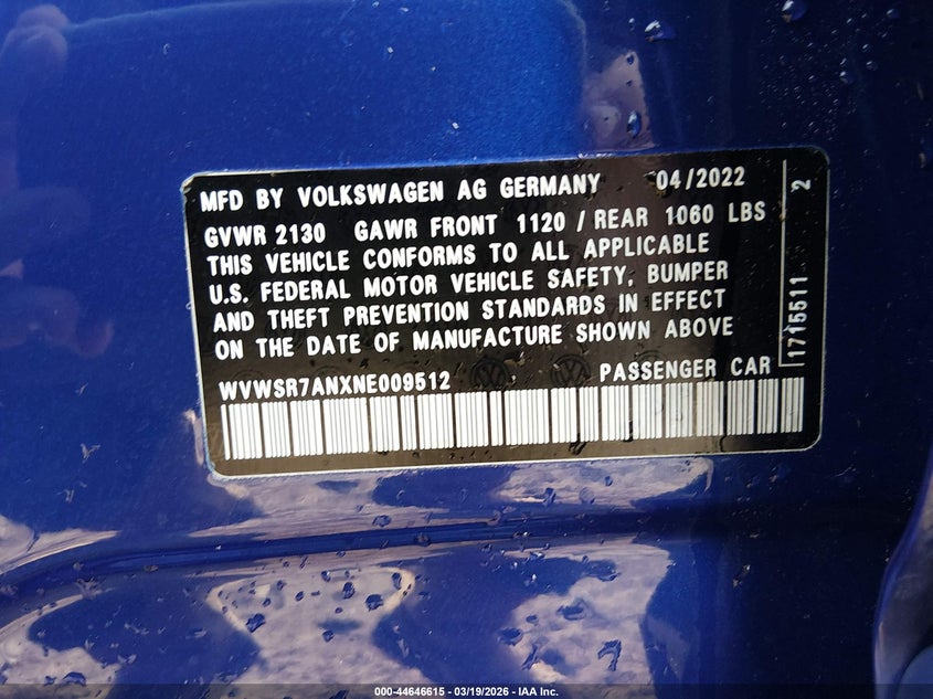 2022 Volkswagen Arteon 2.0T Se R-Line VIN: WVWSR7ANXNE009512 Lot: 44646615