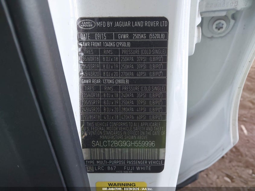 2016 Land Rover Discovery Sport Hse Lux VIN: SALCT2BG9GH559996 Lot: 44647099