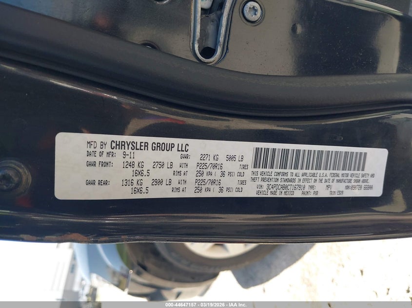 2012 Dodge Journey 2.4 Se/Avp black Lot 111044647157 Vin 3C4PDCAB0CT167910