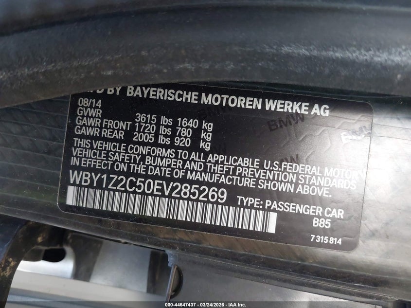 2014 BMW I3 VIN: WBY1Z2C50EV285269 Lot: 44647437