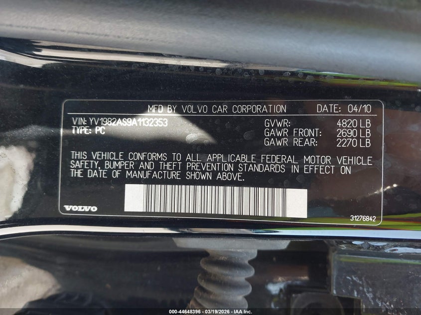 2010 Volvo S80 3.2 VIN: YV1982AS9A1132353 Lot: 44648396