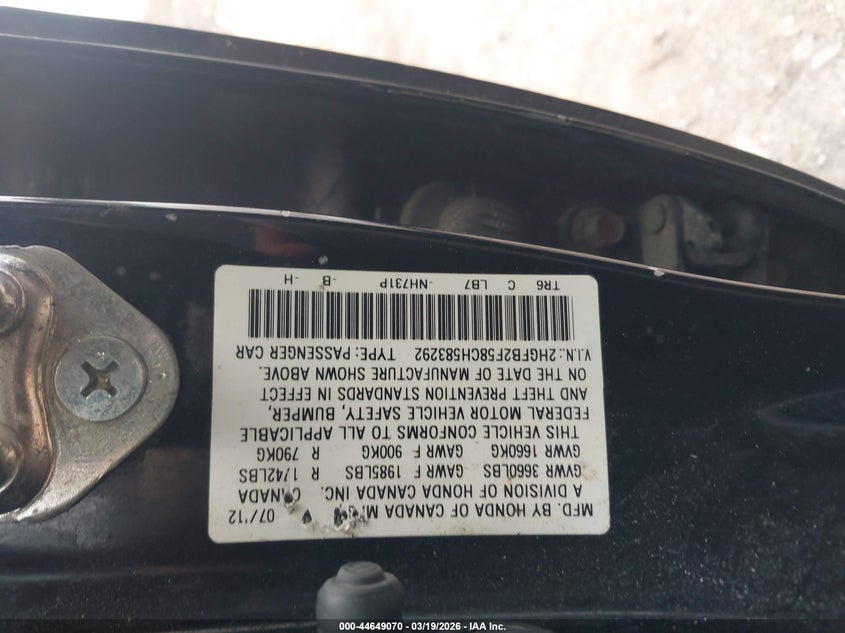2012 Honda Civic 1.8 Lx black Lot 111044649070 Vin 2HGFB2F58CH583292