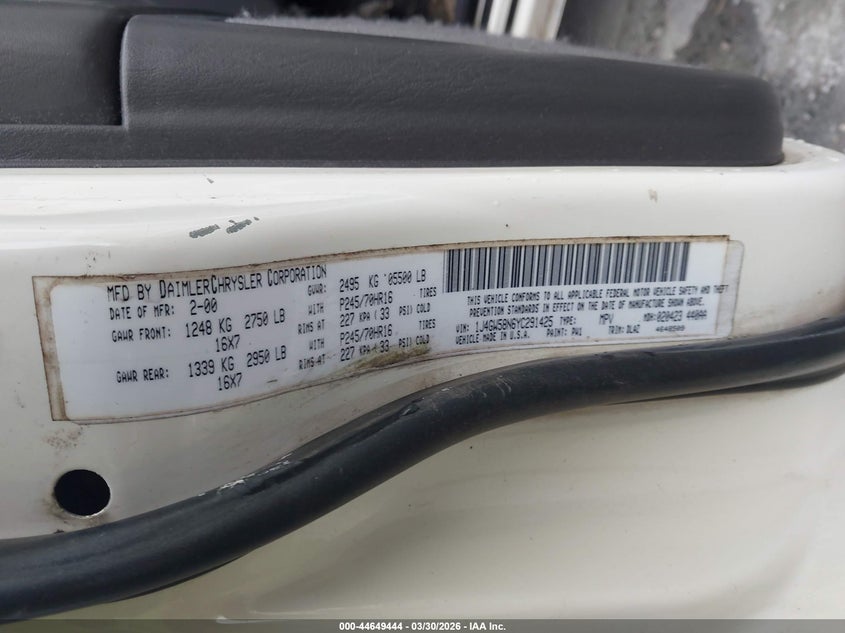 2000 Jeep Grand Cherokee Limited VIN: 1J4GW58N6YC291425 Lot: 44649444