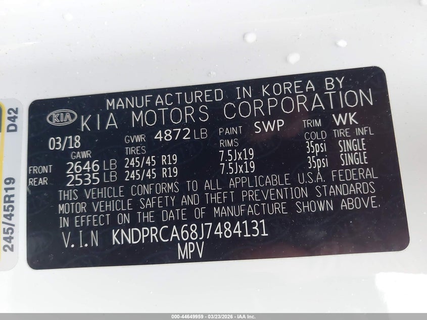 VIN KNDPRCA68J7484131 2018 KIA SPORTAGE SX TURBO