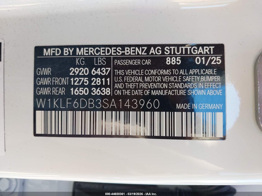 VIN W1KLF6DB3SA143960 2025 MERCEDES-BENZ AMG E 53 E
