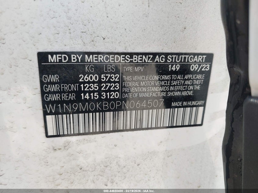 2023 Mercedes-Benz Eqb 300 4Matic VIN: W1N9M0KB0PN064507 Lot: 44650408