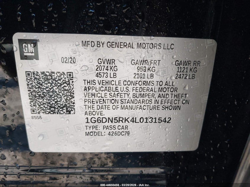 2020 Cadillac Ct5 Premium Luxury VIN: 1G6DN5RK4L0131542 Lot: 44650456