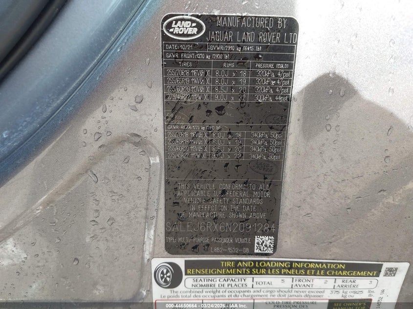 2022 Land Rover Defender 90 S VIN: SALEJ6RX6N2091284 Lot: 44650664