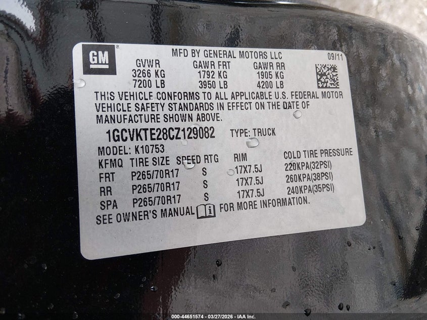 2012 Chevrolet Silverado 6.2 1500 Ltz black Lot 111044651574 Vin 1GCVKTE28CZ129082