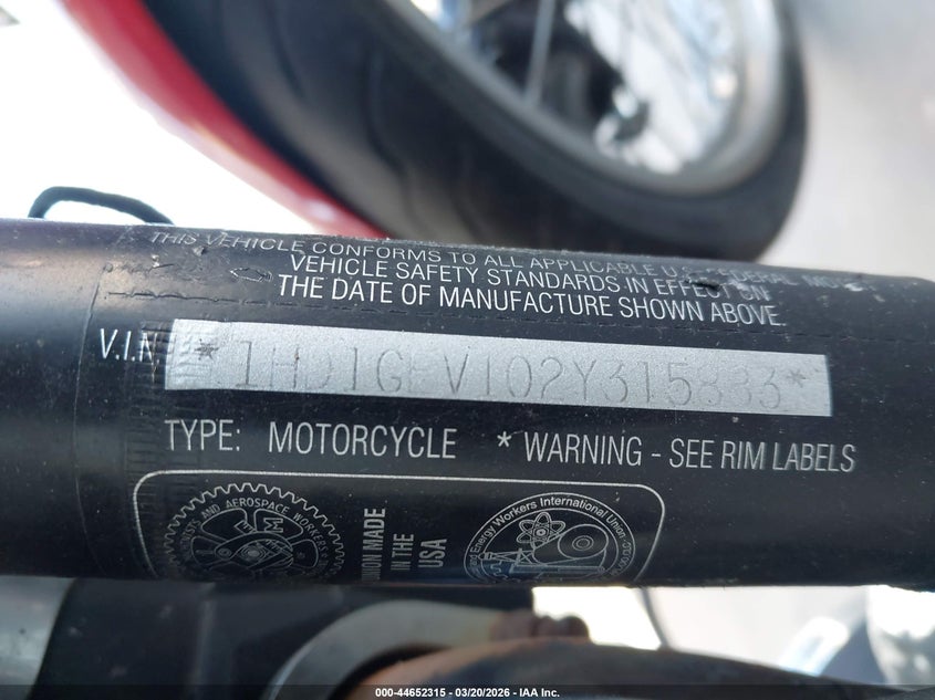 2002 Harley-Davidson Fxdwg VIN: 1HD1GEV102Y315883 Lot: 44652315