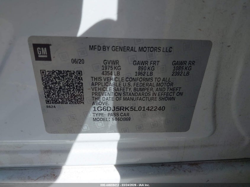 2020 Cadillac Ct4 Luxury VIN: 1G6DJ5RK5L0142240 Lot: 44659412