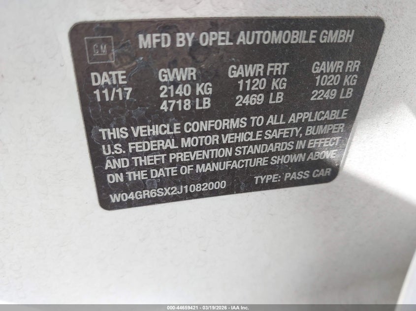 2018 Buick Regal Sportback Essence VIN: W04GR6SX2J1082000 Lot: 44659421