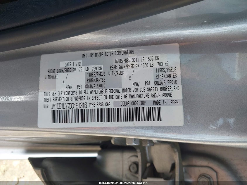 2013 Mazda Mazda2 Touring VIN: JM1DE1LY7D0161316 Lot: 44659552