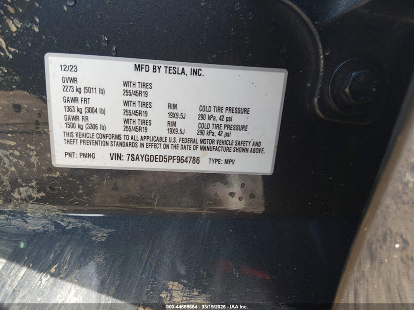 2023 TESLA MODEL Y ELECTRIC(VIN: 7SAYGDED5PF964786