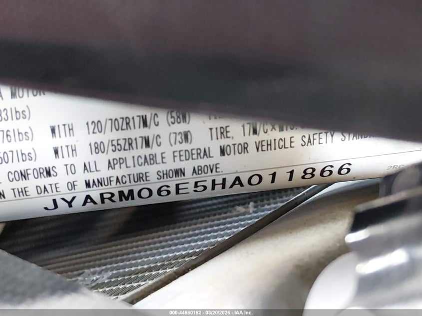 2017 Yamaha Fz07 VIN: JYARM06E5HA011866 Lot: 44660162