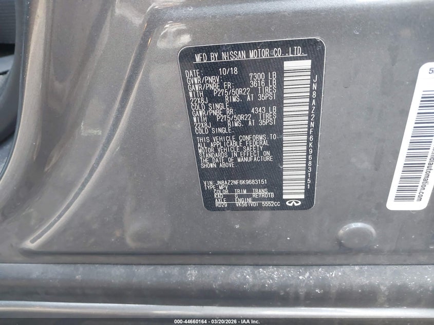 2019 Infiniti Qx80 Luxe VIN: JN8AZ2NF6K9683151 Lot: 44660164