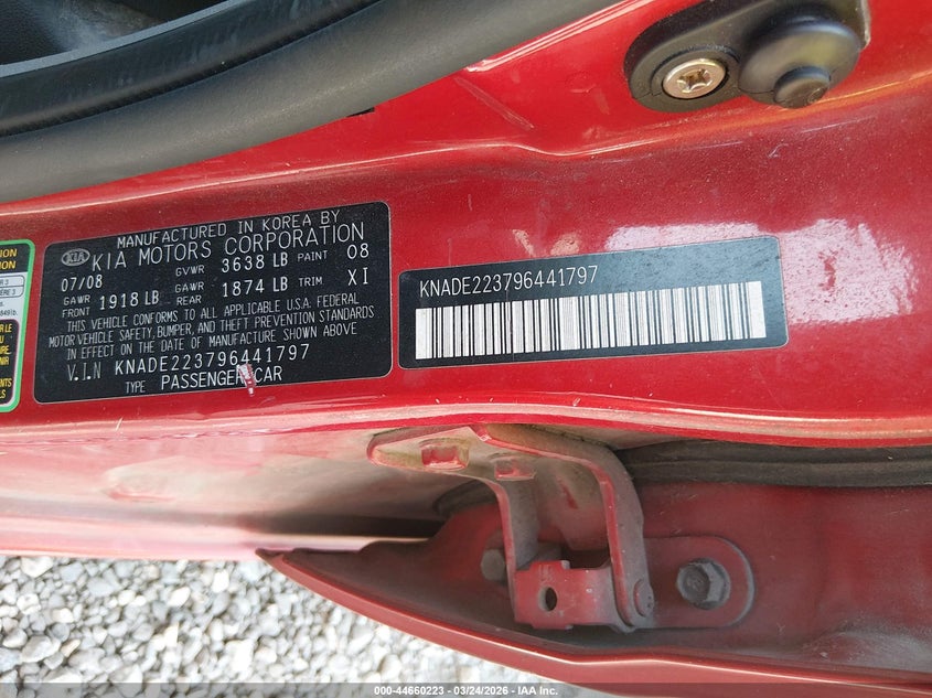 2009 Kia Rio Lx VIN: KNADE223796441797 Lot: 44660223