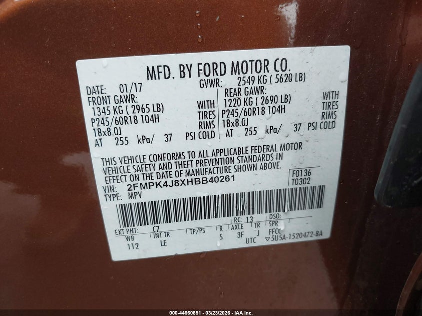 2017 FORD EDGE SPORT UTILITY VEHICLE 3.5L V-6 DOHC, VVT, 280HP