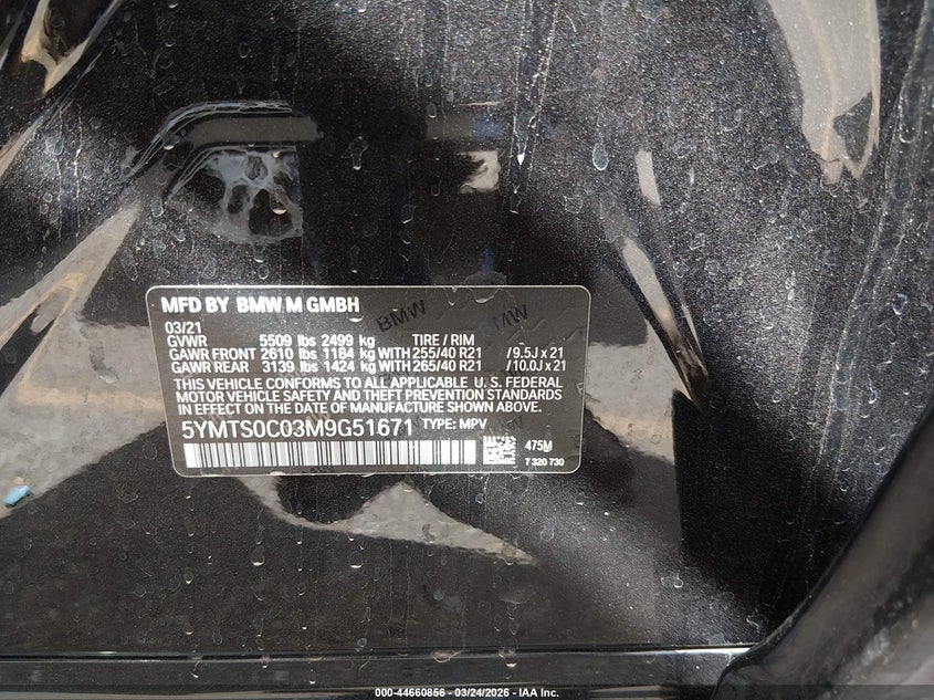 VIN: 5YMTS0C03M9G51671 2021 BMW X3 M