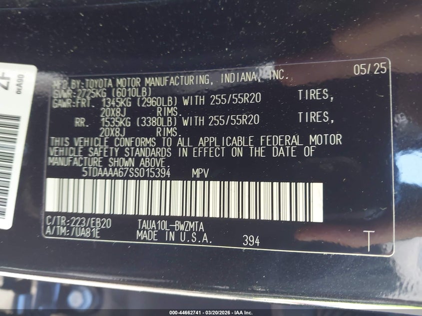 2025 Lexus Tx 350 Premium VIN: 5TDAAAA67SS015394 Lot: 44662741