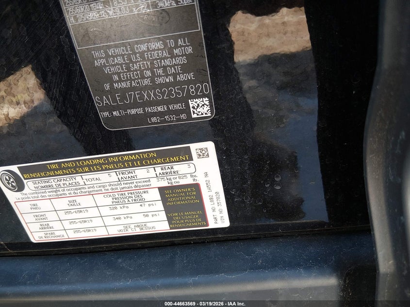 2025 Land Rover Defender 110 P300 VIN: SALEJ7EXXS2357820 Lot: 44663569