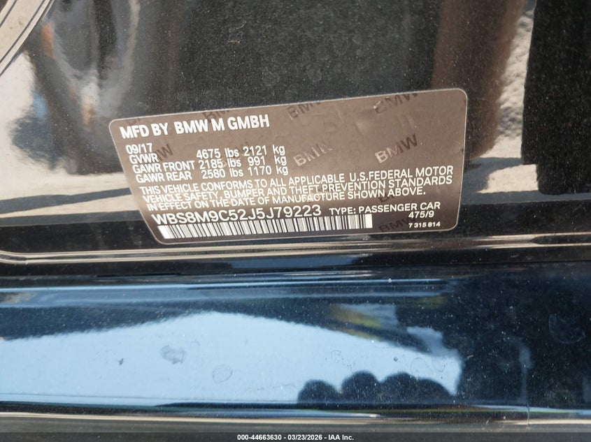 2018 BMW M3 Cs VIN: WBS8M9C52J5J79223 Lot: 44663630