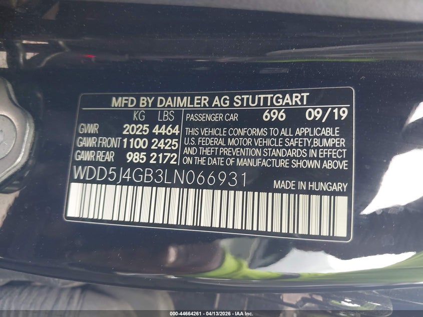 2020 Mercedes-Benz Cla 250 VIN: WDD5J4GB3LN066931 Lot: 44664261