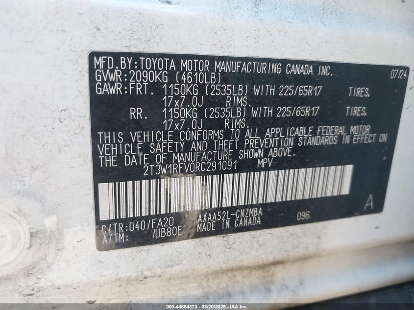 VIN 2T3W1RFV0RC291091 2024 TOYOTA RAV4 XLE