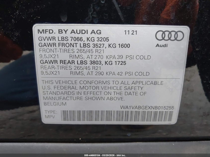 2022 Audi E-Tron Chronos Quattro VIN: WA1VABGEXNB015255 Lot: 44665104