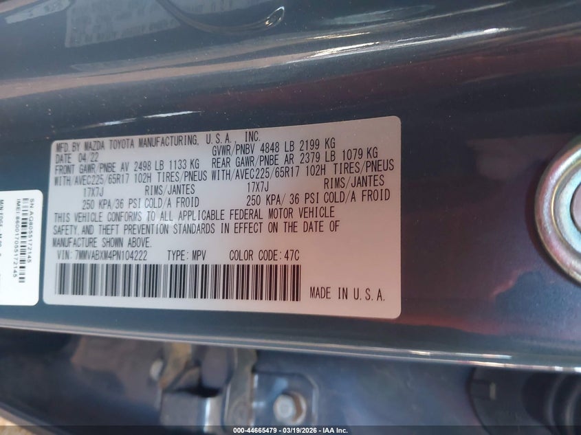VIN 7MMVABXM4PN104222 2023 MAZDA CX-50 2.5 S