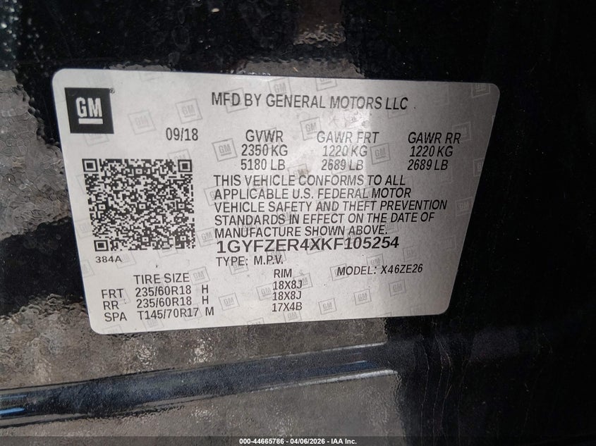 2019 Cadillac Xt4 Sport VIN: 1GYFZER4XKF105254 Lot: 44665786