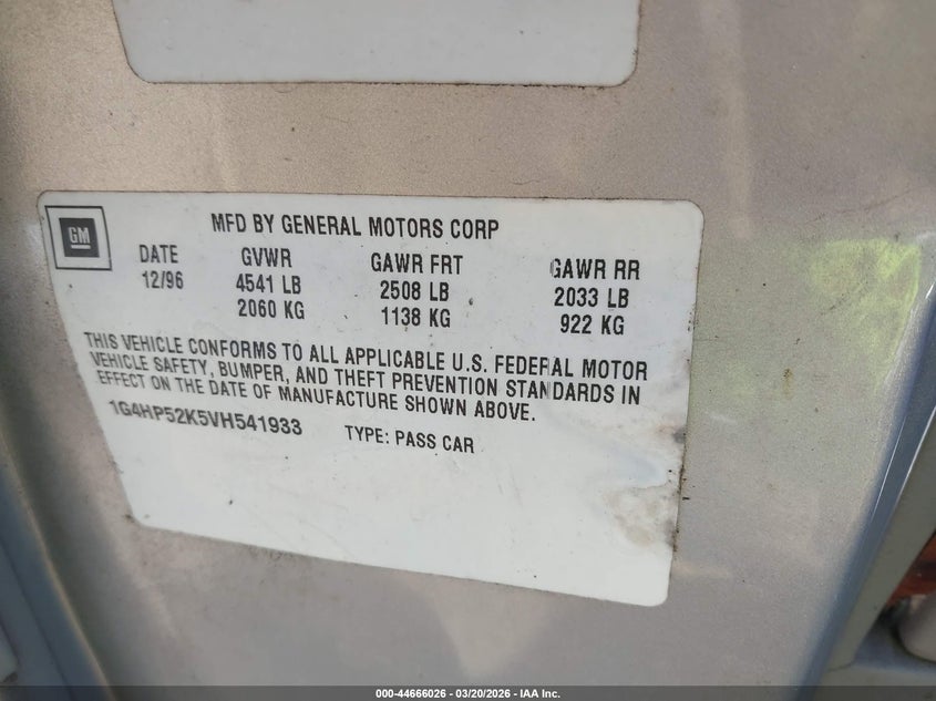 1997 Buick Lesabre Custom VIN: 1G4HP52K5VH541933 Lot: 44666026