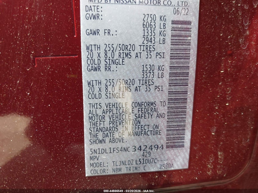 2022 Infiniti Qx60 Luxe Awd VIN: 5N1DL1FS4NC342494 Lot: 44666549