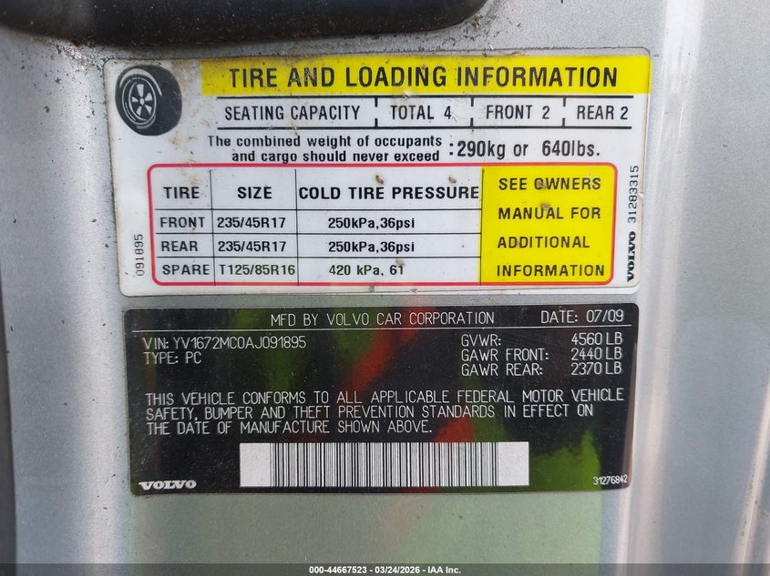 2010 Volvo C70 T5 VIN: YV1672MC0AJ091895 Lot: 44667523